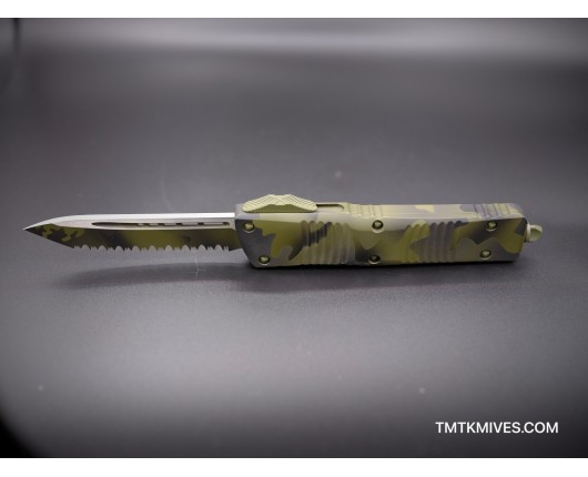 Microtech 144-3OCS Olive Drab Green Camo Combat Troodon Full Serrated Tanto Edge